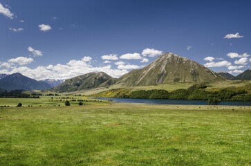 Mountains and meadows, Craigieburn Range, Porters Pass, Canterbury, South Island, New Zealand,...