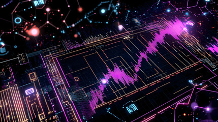 Obraz premium Abstract 3D Illustration Shows a Futuristic Interface with Glowing Lines and Data Visualization.