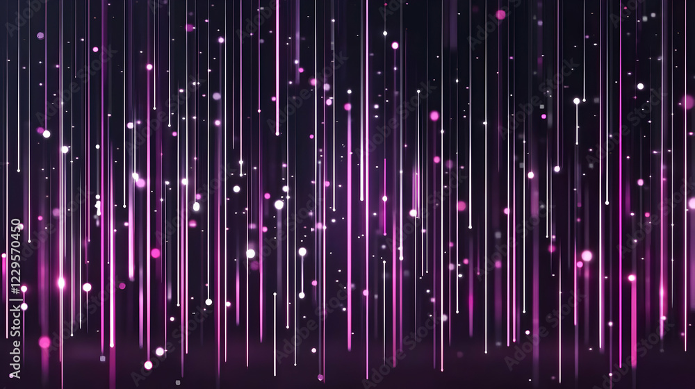 Poster abstract purple light trails and particles flow downward dynamically on a dark background