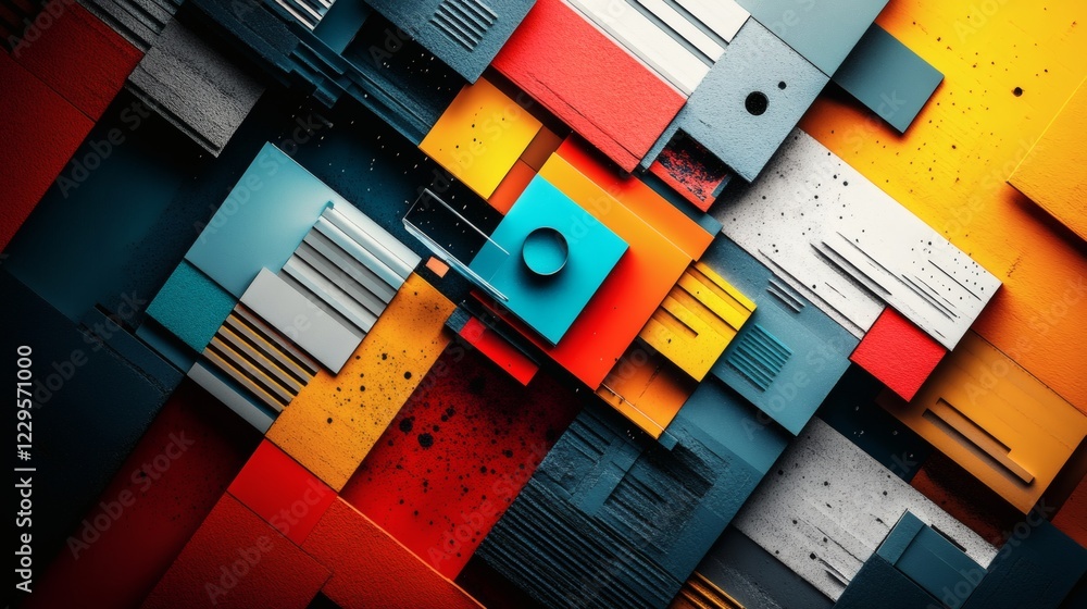 Poster abstract art design featuring 3d background with bold geometric shapes and complex textures highligh