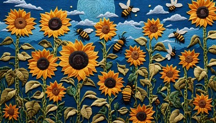 Bee and Sunflower Embroidery Art