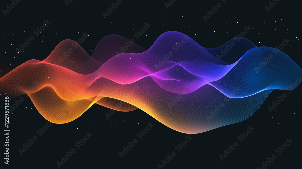 Poster abstract colorful waves: dynamic, vibrant waves of color flow across a dark background, creating a m