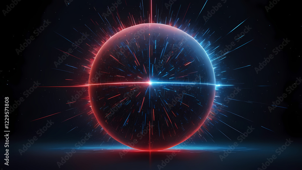 Poster a mesmerizing glowing orb with radiating light in the center, surrounded by a burst of particles, cr