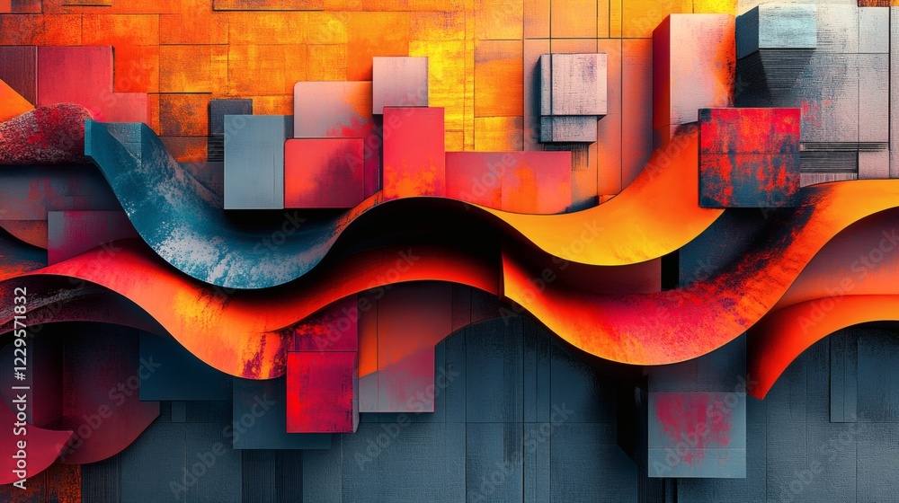 Poster abstract art design featuring 3d background with bold geometric shapes and complex textures highligh