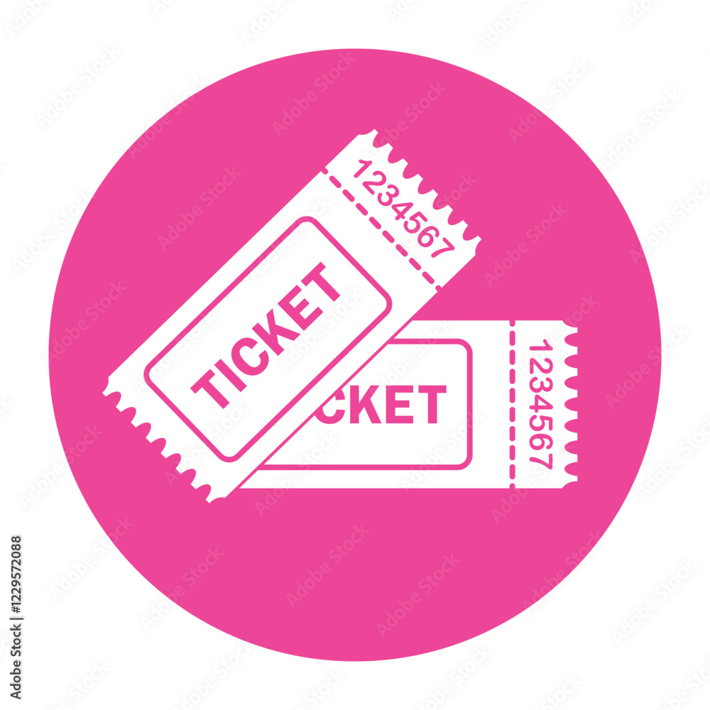 Poster ticket icon set. ticket vector icon in pink colour circle isolated on white background. flat style s