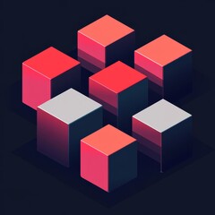 Fototapeta premium A visually striking arrangement of colorful geometric cubes, creating depth and contrast against a dark background, ideal for modern design projects.