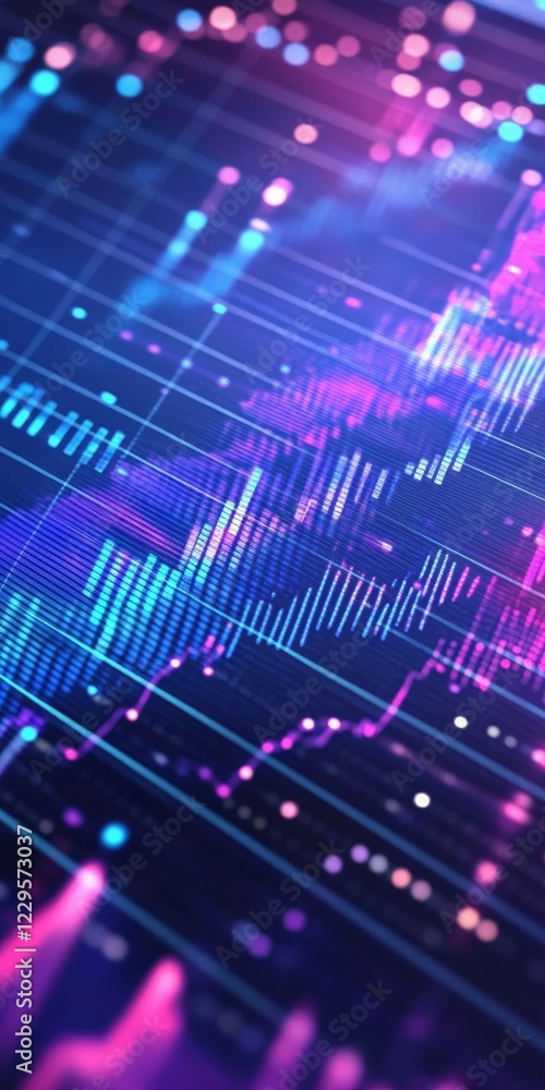 Poster dynamic visualization of data trends and analytics in a colorful digital landscape