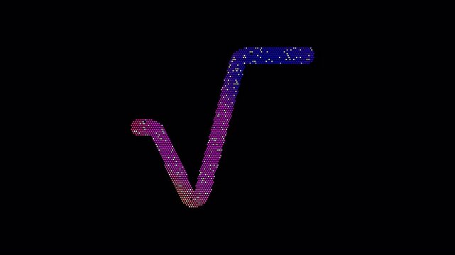 Icon square root is made up of LED square shapes that shimmer and flicker. There are black dead diodes. In-Out looped. Alpha BW at the end