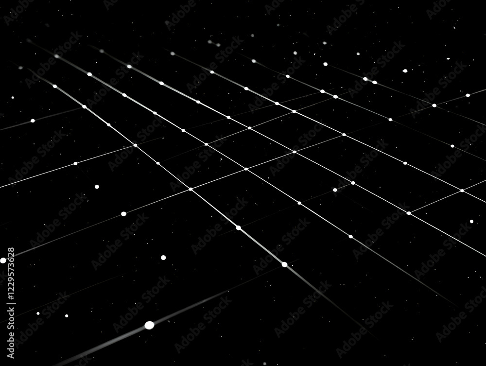 Aufkleber abstract 3d grid intersects with glowing dots on a dark background