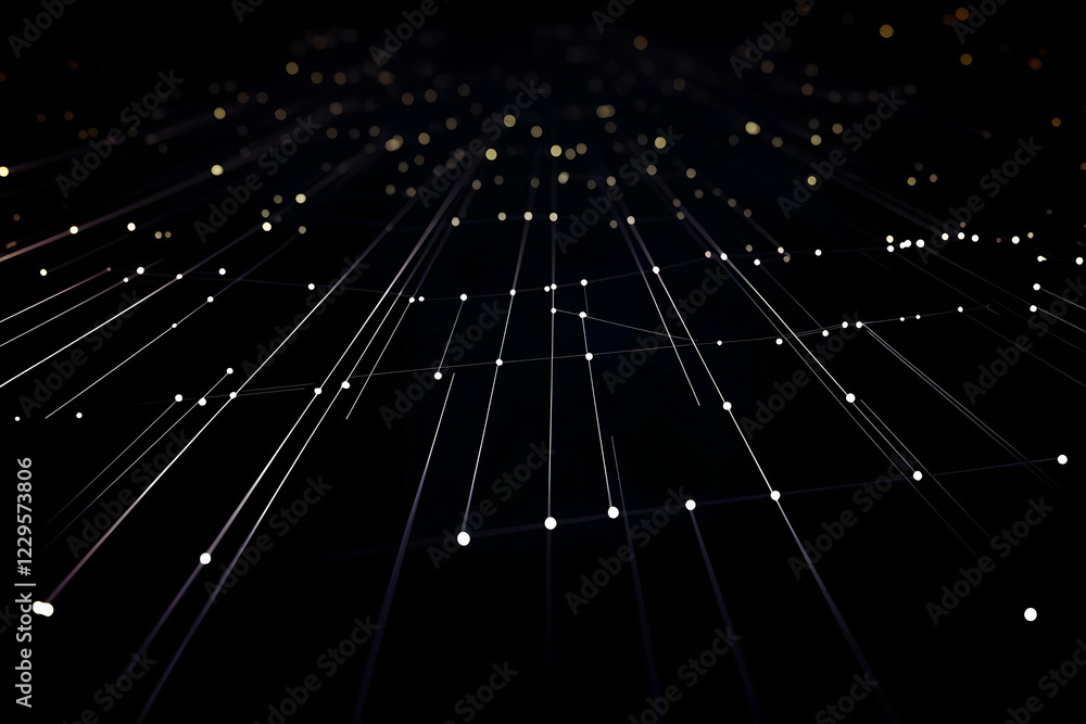 Poster abstract background shows interconnected nodes and lines creating a network effect.