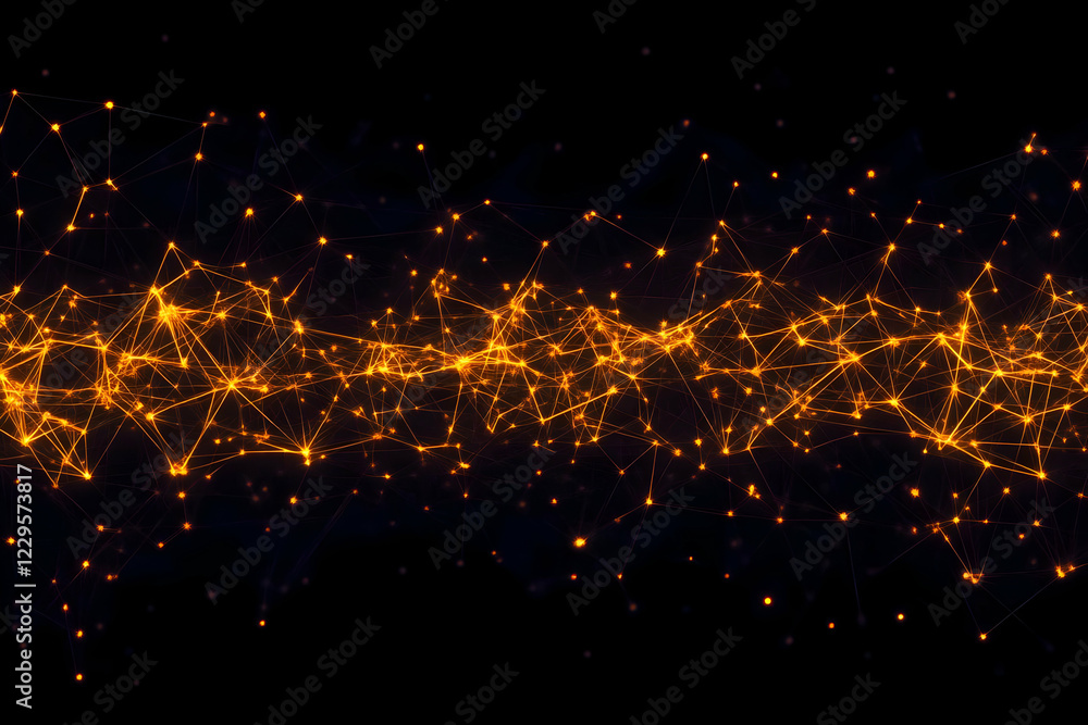 Poster abstract background with glowing orange network interconnected nodes and lines elegantly