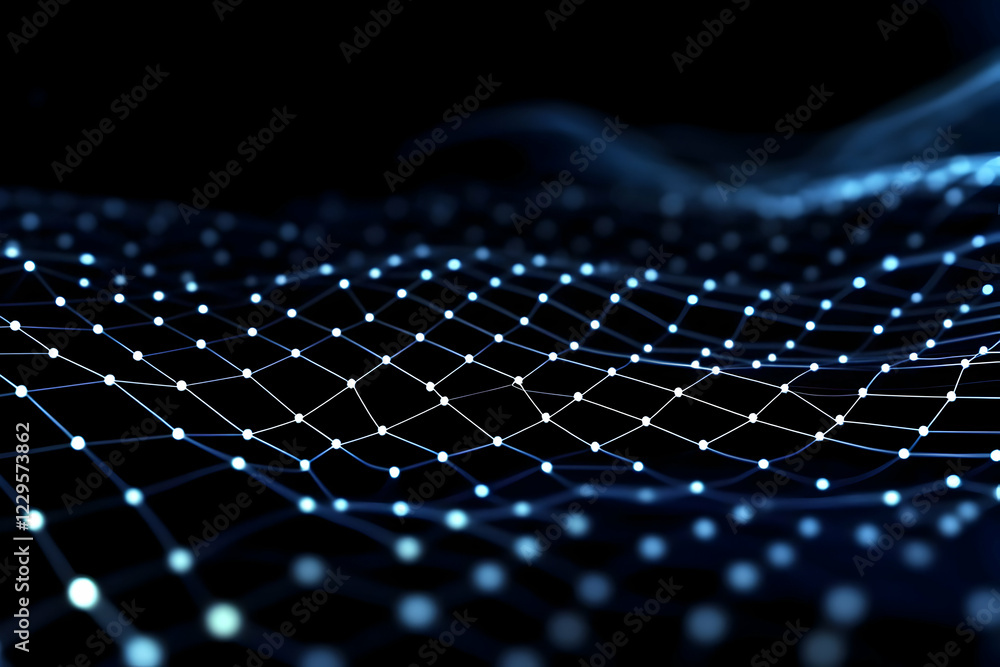 Poster abstract 3d network grid waves elegantly across a dark background with soft lighting