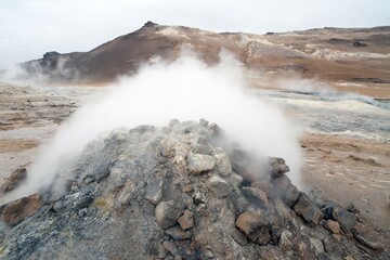 Fumarole, a source of steam in the Hveraroend Hot Springs region, Namafjall, Iceland, Europe