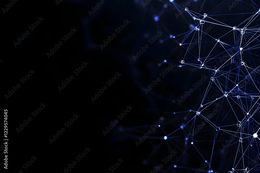 Poster abstract network illustration shows interconnected nodes and lines on a dark background