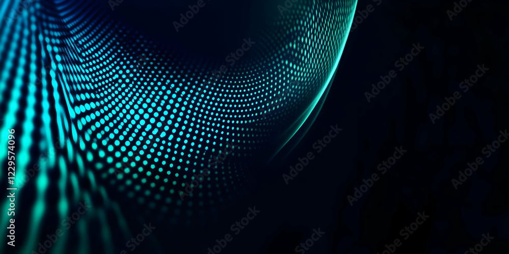 Aufkleber abstract background creates a dynamic flow of light blue dots on a dark background.