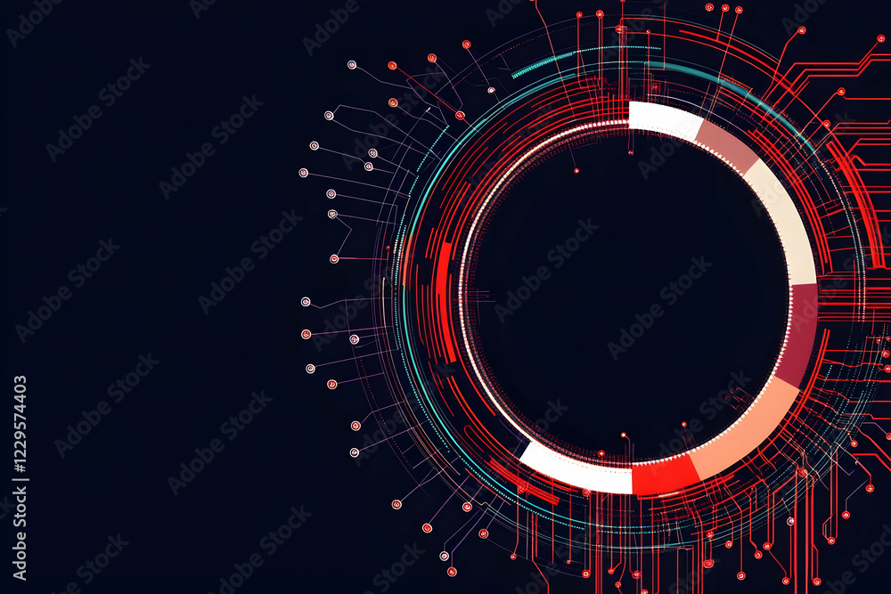 Poster abstract technology background shows a circular design with glowing lines and nodes beautifully.