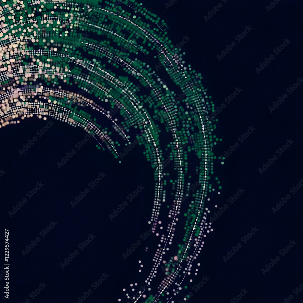 Poster abstract background creates swirling pattern with green and pink dots on dark background