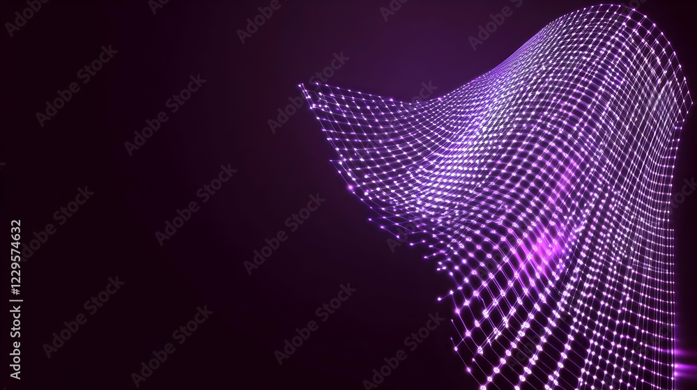 Poster abstract purple mesh waves flow gracefully across a dark background, creating a dynamic visual