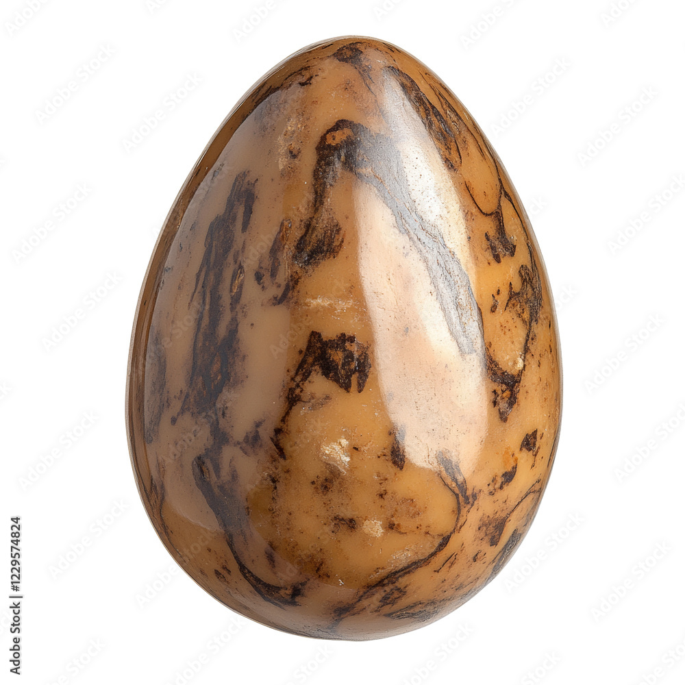 Aufkleber a close up image shows a polished egg shaped stone with a marbled brown and beige pattern.