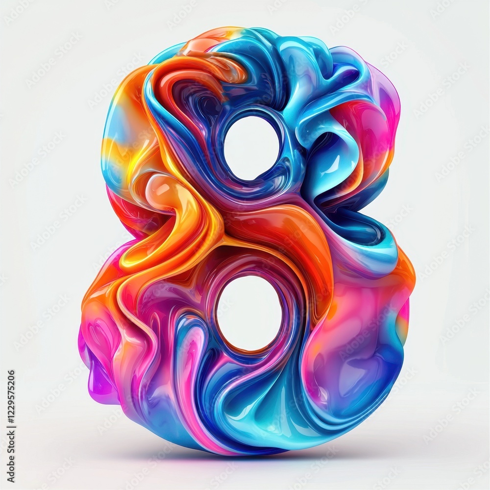 Poster colorful abstract number eight design with vibrant swirls and patterns