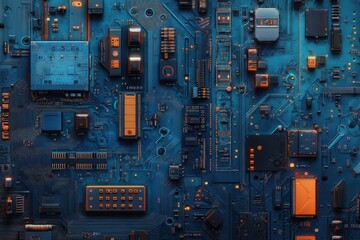 Fototapeta premium Close up of a computer motherboard with many electronic components