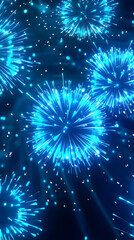 Fototapeta premium Bright Blue Fireworks Burst with Light Rays on a Dark Blue Background with White Particles