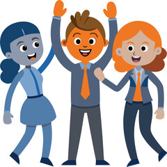 A group of diverse employees celebrating project completion with a high-five Illustrator Artwork