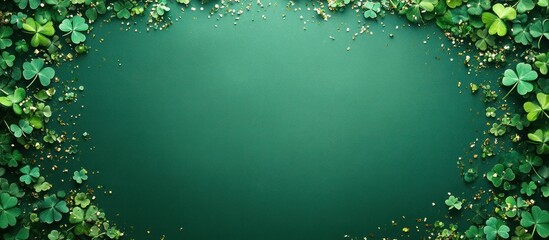 Green shamrock border, gold glitter, card