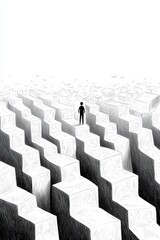 Fototapeta premium Solitary Figure in a Maze of Abstract Shapes