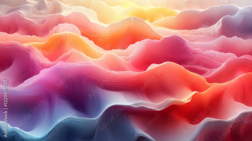 Poster abstract art design a complex 3d background of smooth shapes and rich color gradients creating a mod