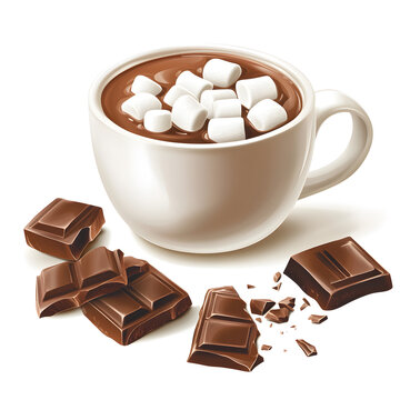 hot chocolate with marshmallows in white cup clip art preview