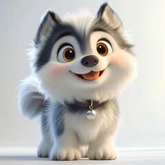 Adorable Cartoon Husky Puppy Cute 3D Rendered Dog Happy Pet Image
