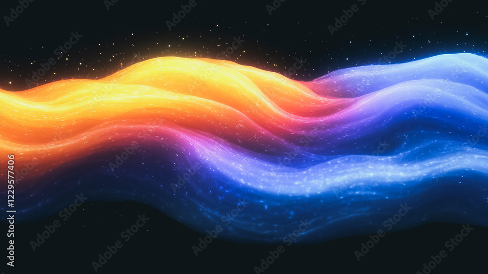 Poster abstract wave of color: a mesmerizing abstract wave of shimmering color, reminiscent of fire and ice