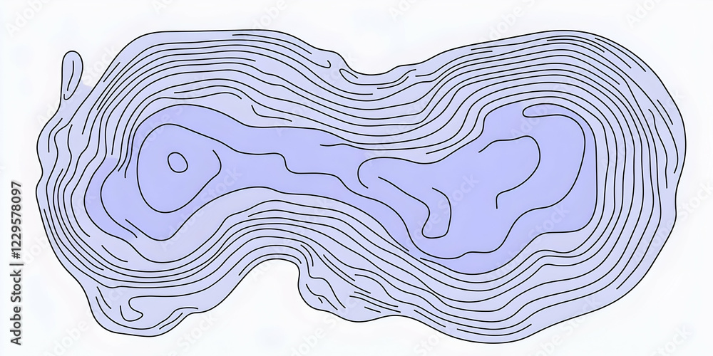 Poster topographic map contour lines showing elevation and landforms with smooth purple gradient