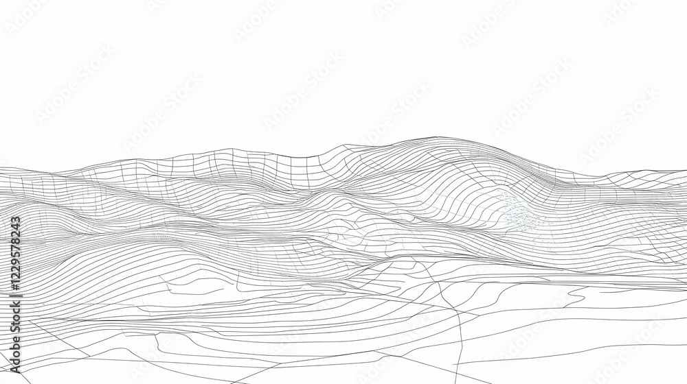 Poster abstract 3d wireframe landscape creates a sense of depth and dimension. undulating terrain, intricat