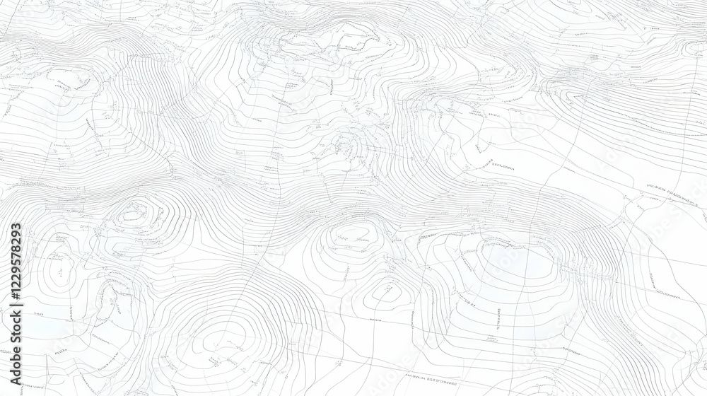 Poster detailed contour map shows elevation and landforms with precisely drawn lines accurately