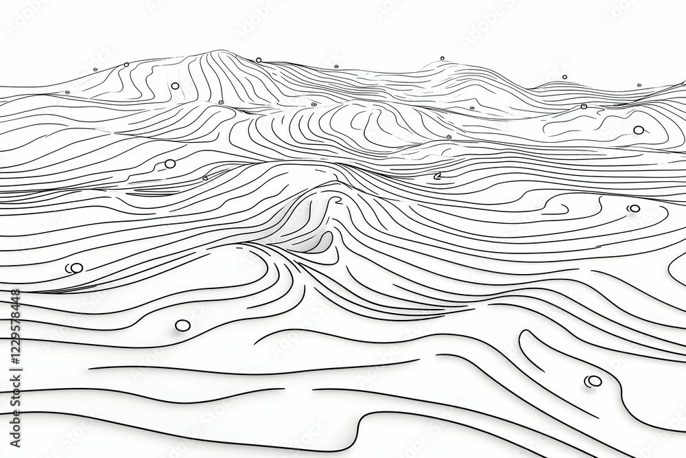 Poster abstract 3d topographic contour lines create a flowing landscape design on white background