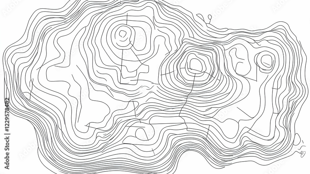 Poster contour lines form an abstract topographic map depicting elevation and terrain with curves and patte