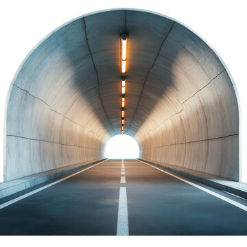 Concrete Tunnel Illuminated Ceiling on transparent background.