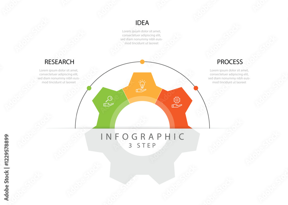 Poster Design template infographic with 3 step process or option. Information work with gear symbol and icons