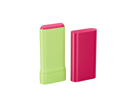 Glow Tinted Pink Blush Stick In Lime Green Casing With Glossy Pink Cap For Cheeks 3D Illustration