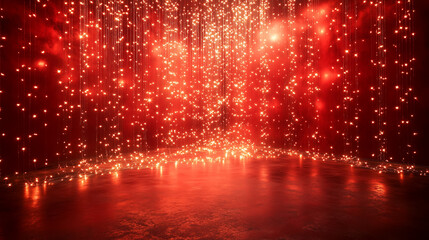 Red sparkling light strings with a dreamy glow. Festive, magical, and vibrant backdrop for presentations, digital art, and event promotions.