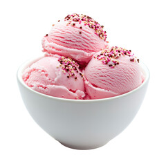 Pink Ice Cream Bowl Closeup on transparent background.