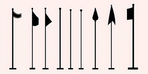 Silhouettes of Different Flagpoles with Various Flag Shapes and Pennants Show Diversity