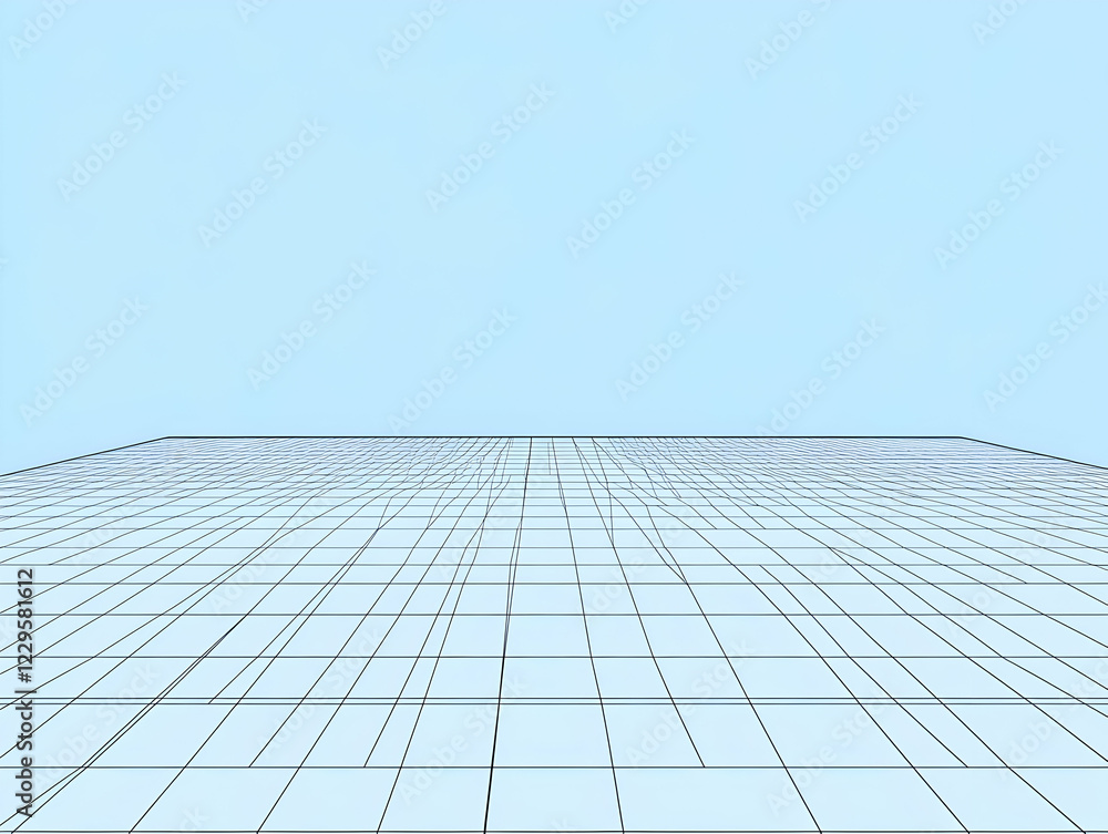 Poster abstract blue grid background extends into the distance with perspective lines