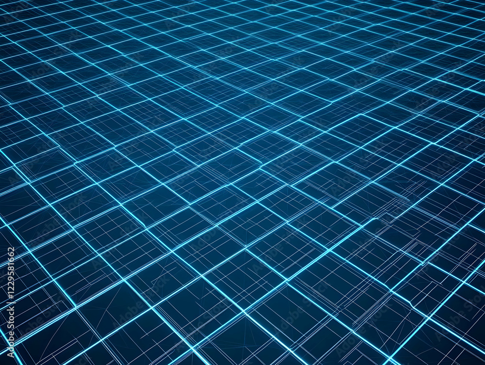 Poster abstract background shows glowing blue grid pattern beautifully in perspective view with dark backdr