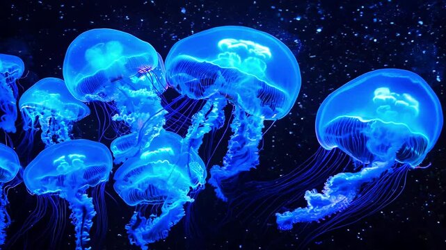 Glowing Blue Jellyfish in the Deep Sea - made with Generative AI