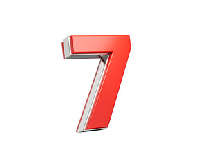Bold Vibrant Red Number Seven Number 7 With Sleek Metallic Gleam 3D Illustration