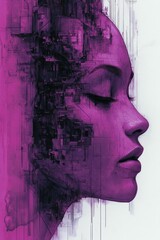 Purple abstract portrait serene face digital art