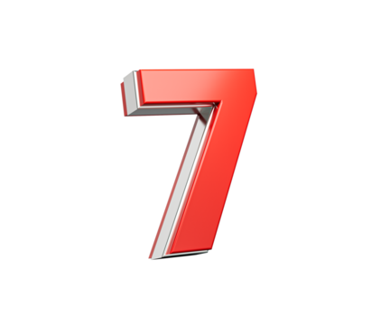 Bold Vibrant Red Number Seven Number 7 With Sleek Metallic Gleam 3D Illustration